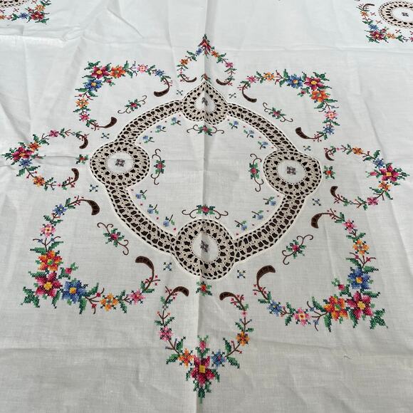 Handarbeit Brode Main Handmade Linen Tablecloth Cross Stitch Embroidery Lace - Picture 4 of 13